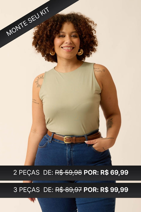 REGATA COM DECOTE REDONDO POLIAMIDA VERDE BRISA