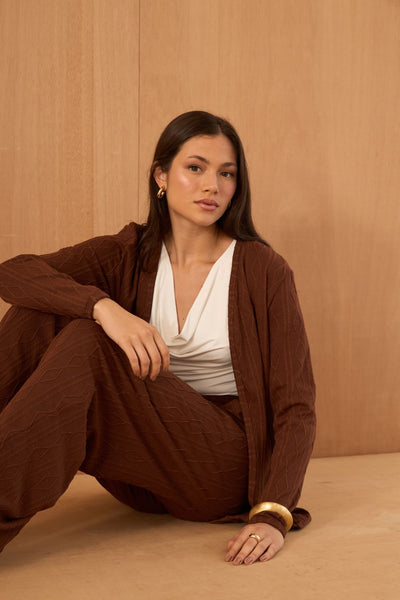 CARDIGAN JACQUARD TRANÇADO CAPPUCCINO