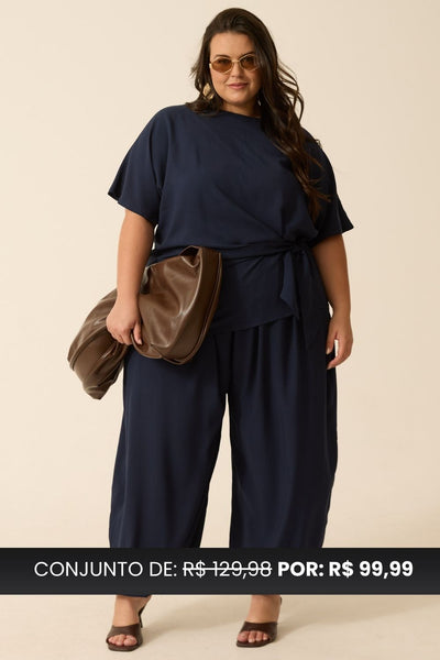 CONJUNTO CALÇA ALADIM + BLUSA AMARRAÇÃO LATERAL MARINHO