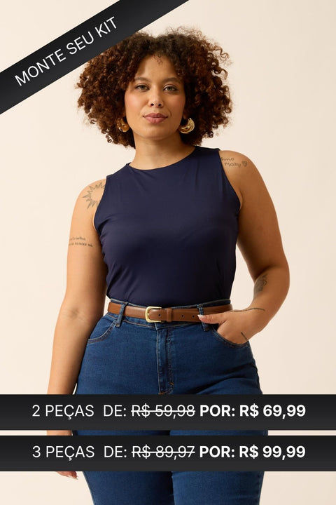 REGATA COM DECOTE REDONDO POLIAMIDA MARINHO