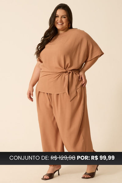 CONJUNTO CALÇA ALADIM + BLUSA AMARRAÇÃO LATERAL CANELA