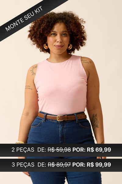 REGATA COM DECOTE REDONDO POLIAMIDA ROSA QUARTZ