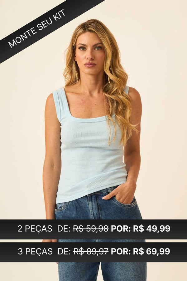 REGATA COM DECOTE U RIBANA CANELADA AZUL CÉU