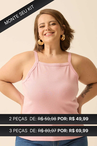 REGATA COM DECOTE QUADRADO EM RIBANA ROSA QUARTZ