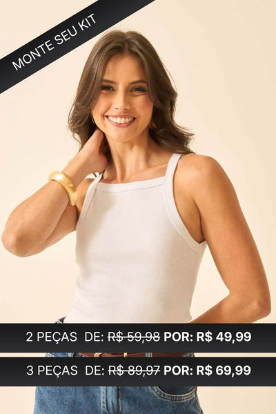 REGATA COM DECOTE QUADRADO EM RIBANA BRANCO
