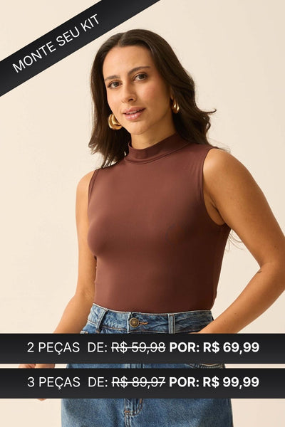 REGATA COM GOLA ALTA EM POLIAMIDA MARROM ESPRESSO