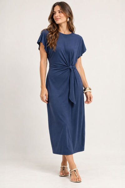 VESTIDO MIDI COM AMARRAÇÃO FRONTAL MODAL MARINHO