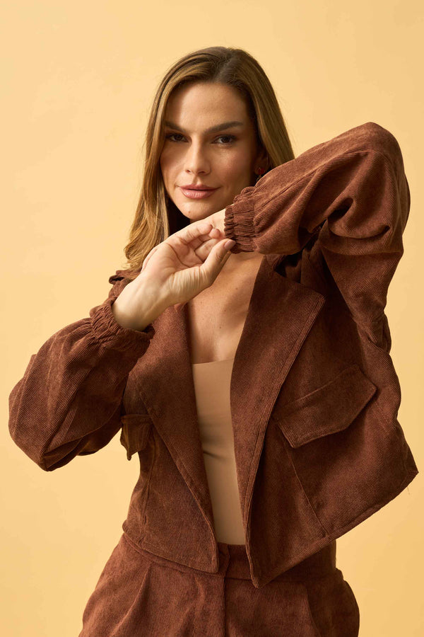 JAQUETA COM BOLSO COTELÊ COBRE