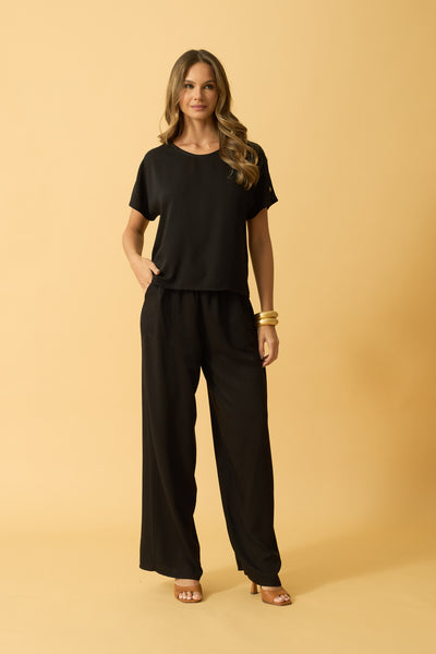 BLUSA MANGA JAPONESA COM BOTOES TWILL PRETO