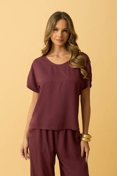 BLUSA MANGA JAPONESA COM BOTOES TWILL ROXO FRUTADO
