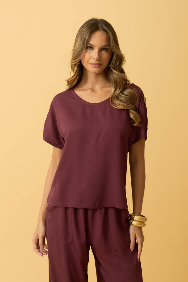 BLUSA MANGA JAPONESA COM BOTOES TWILL ROXO FRUTADO