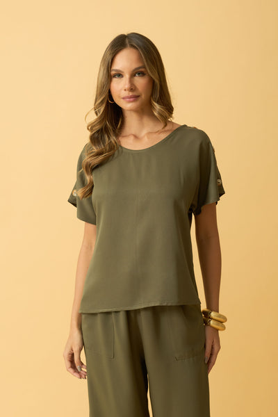 BLUSA MANGA JAPONESA COM BOTOES TWILL OLIVE NIGHT