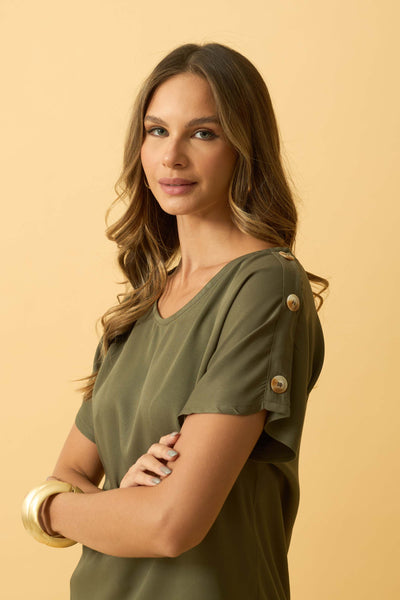 BLUSA MANGA JAPONESA COM BOTOES TWILL OLIVE NIGHT