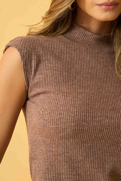 BLUSA COM GOLA CANELADO CONFORT MARROM ESCURO