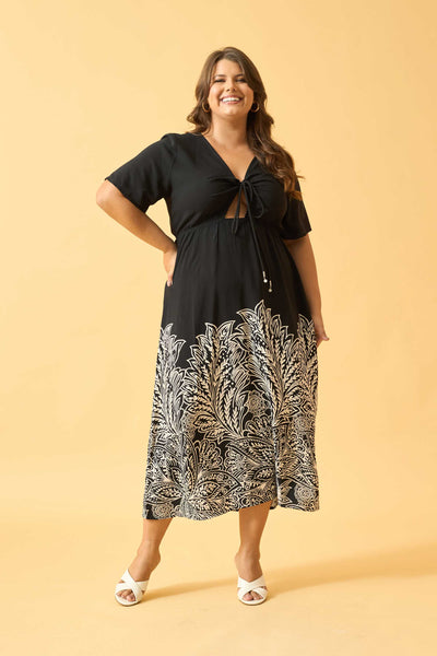 VESTIDO MIDI COM AMARRACAO RENDA