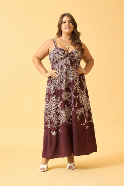 VESTIDO LONGO COM BUSTO RETORCIDO BORDO