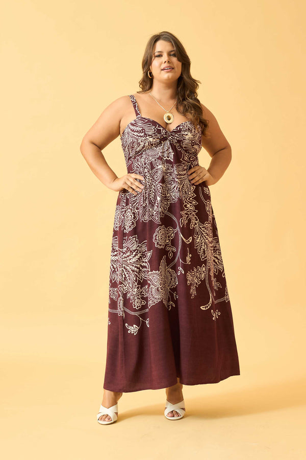 VESTIDO LONGO COM BUSTO RETORCIDO BORDO
