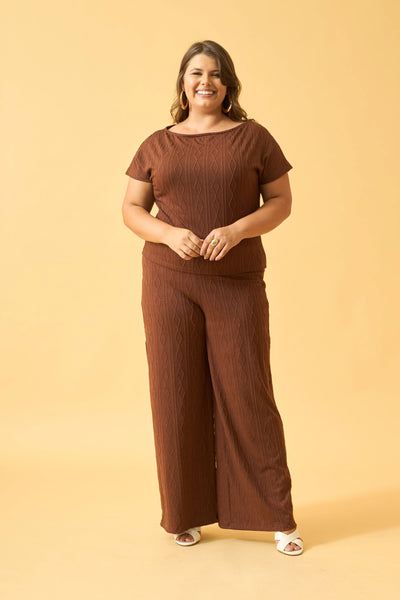 CALÇA RETA JACQUARD TRANÇADO CAPPUCCINO
