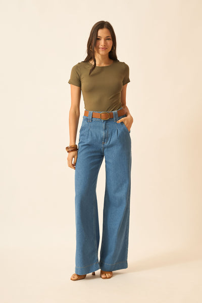 BLUSA COM MANGA CURTA OLIVA ESCURO