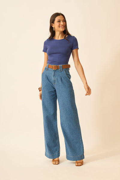BLUSA COM MANGA CURTA AZUL CREPUSCULO