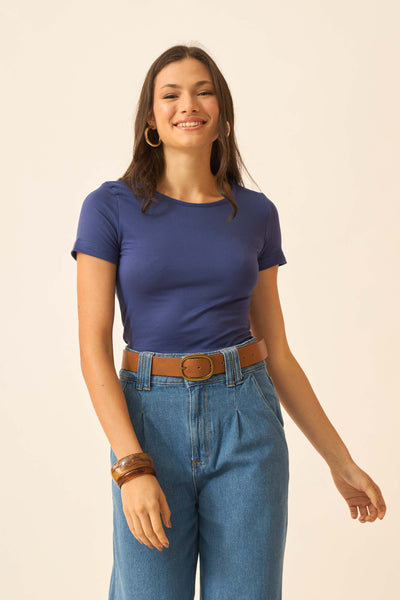 BLUSA COM MANGA CURTA AZUL CREPUSCULO