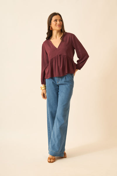 BLUSA COM BABADO ROXO FRUTADO