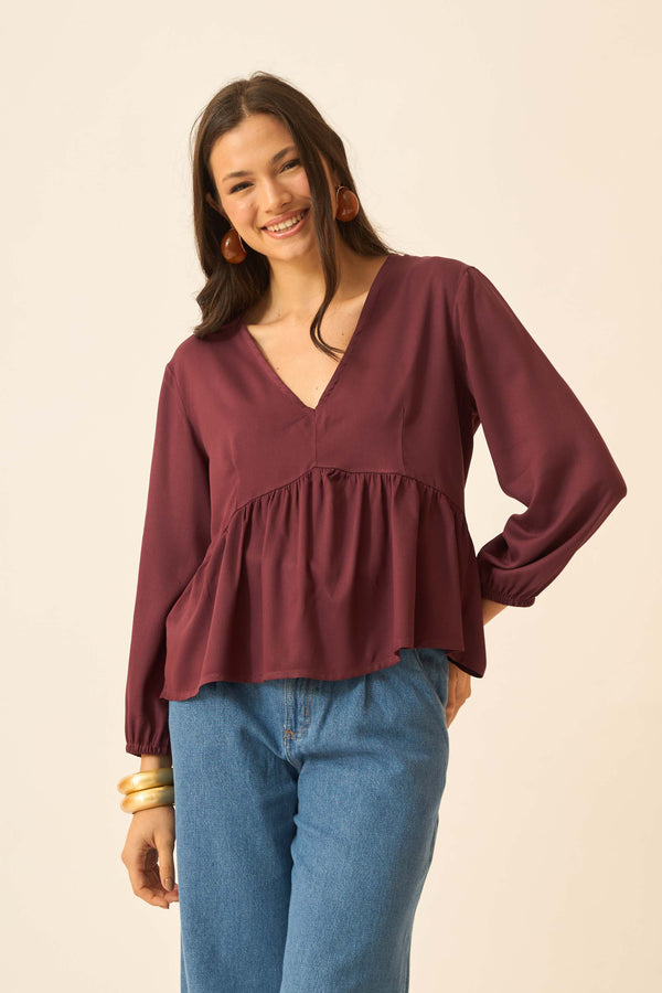 BLUSA COM BABADO ROXO FRUTADO