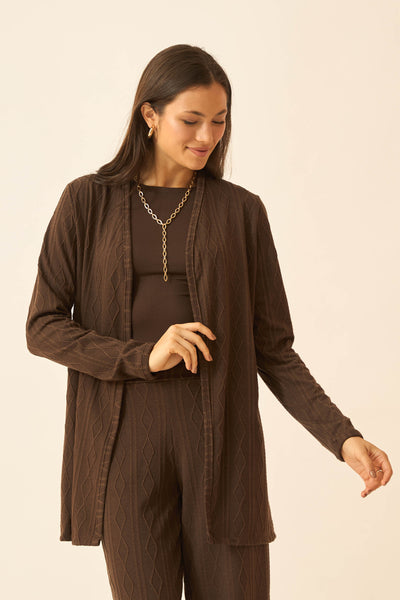 CARDIGAN JACQUARD TRANÇADO MARROM CHOCOLATE
