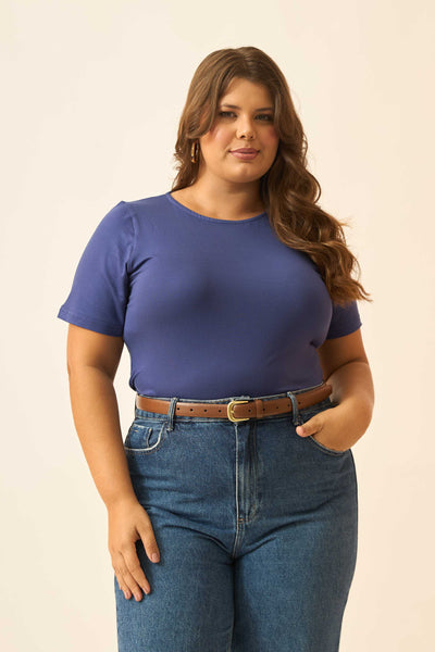 BLUSA COM MANGA CURTA AZUL CREPUSCULO