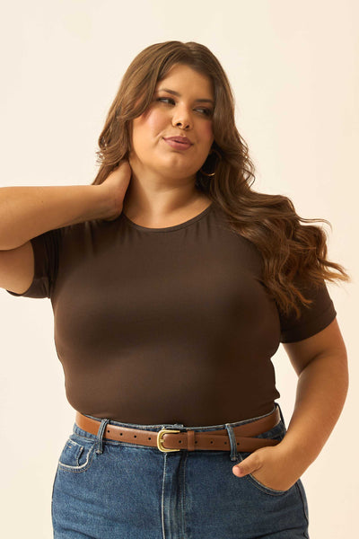 BLUSA COM MANGA CURTA CAFE