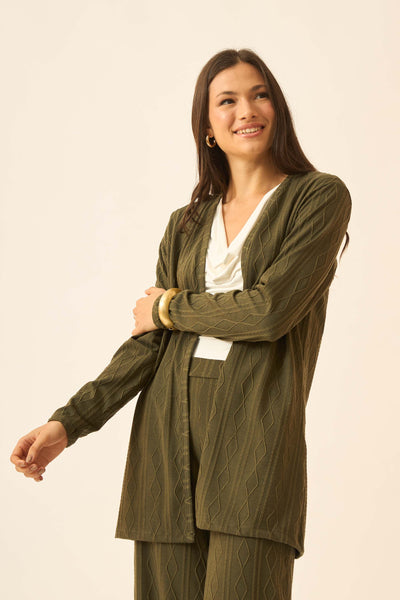 CARDIGAN JACQUARD TRANÇADO OLIVE NIGHT