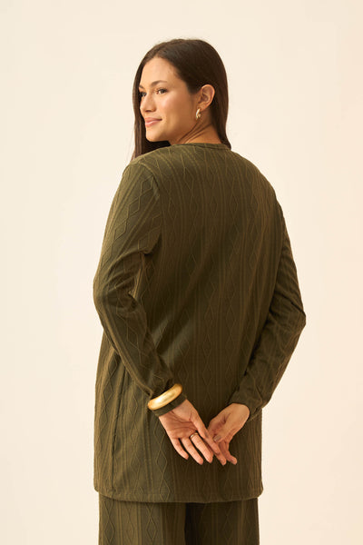 CARDIGAN JACQUARD TRANÇADO OLIVE NIGHT
