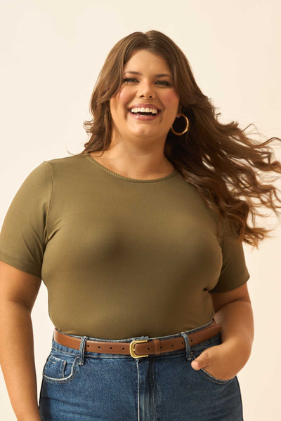 BLUSA COM MANGA CURTA OLIVA ESCURO