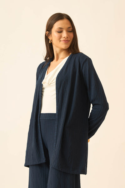 CARDIGAN JACQUARD TRANÇADO MARINHO