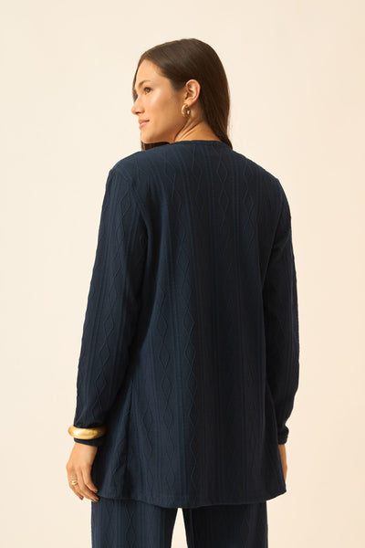 CARDIGAN JACQUARD TRANÇADO MARINHO