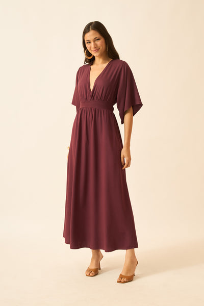 VESTIDO LONGO DECOTE V ROXO FRUTADO