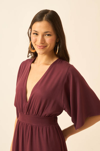 VESTIDO LONGO DECOTE V ROXO FRUTADO