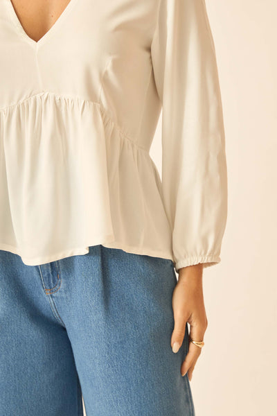 BLUSA COM BABADO CINZA ALGODAO