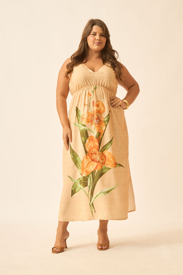 VESTIDO LONGO CROPPED FLOR DE OURO