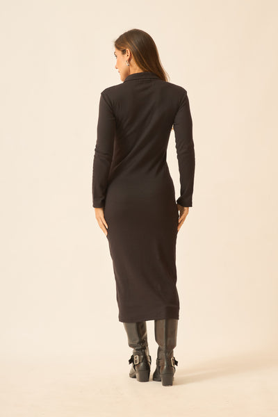 VESTIDO POLO MIDI RIBANA CANELADA PRETO