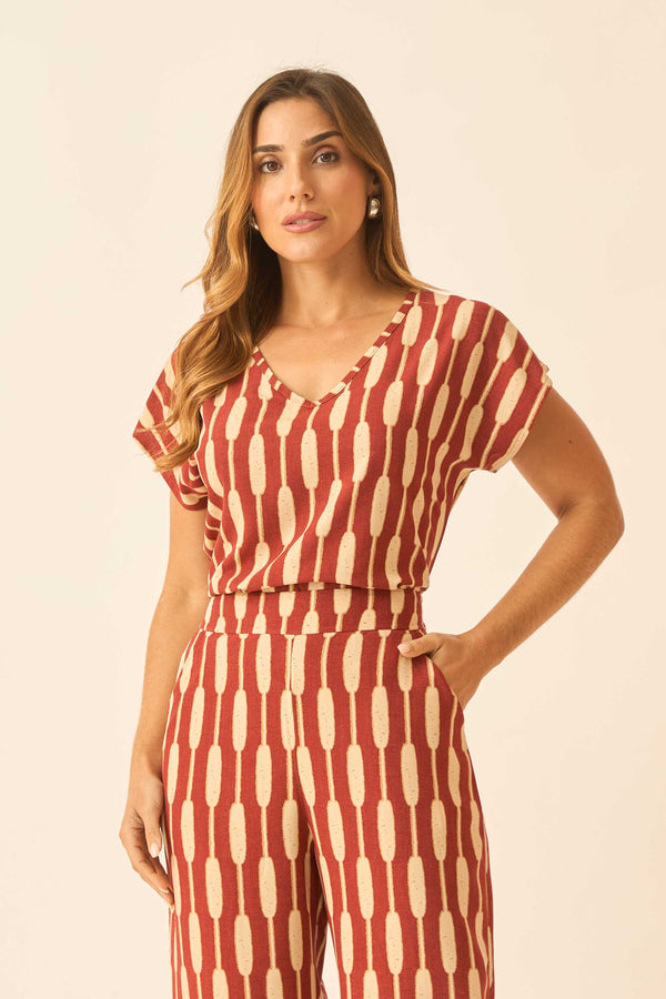 BLUSA COM DECOTE V BAMBOO ARGILA