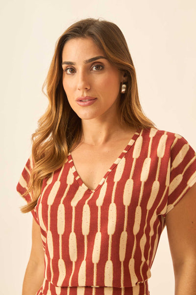 BLUSA COM DECOTE V BAMBOO ARGILA