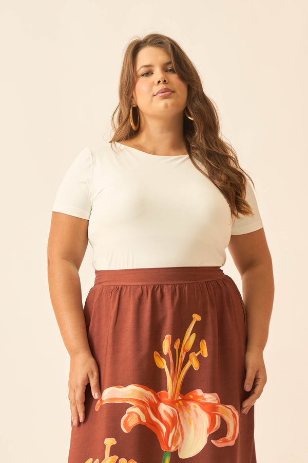 BLUSA COM DECOTE REDONDO POLIAMIDA OFF-WHITE