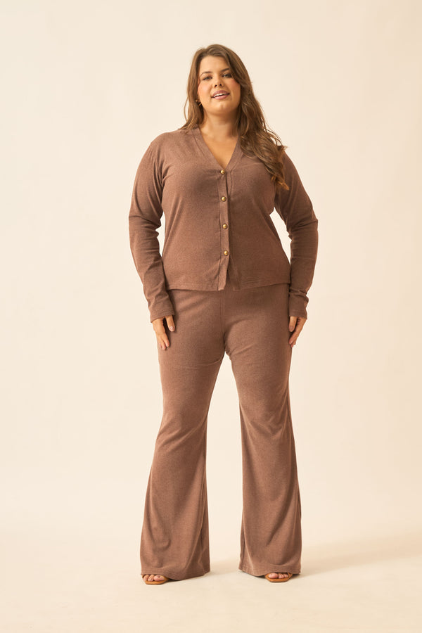 CALÇA BAILARINA CANELADO TURCO MARROM ESCURO