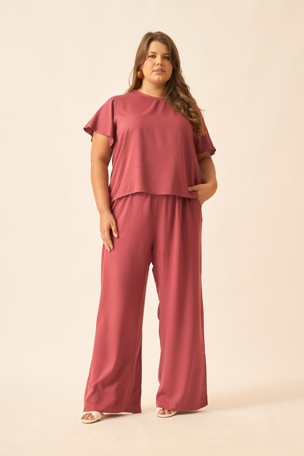CALÇA RETA COM BOLSO MARSALA
