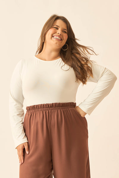 BLUSA COM MANGA LONGA E DECOTE REDONDO OFF-WHITE