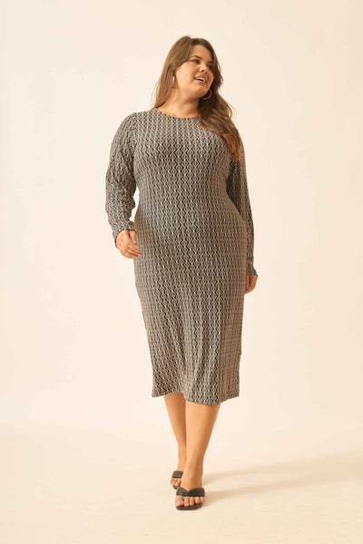 VESTIDO MIDI MALHA CANELADA VALENÇA PRETA