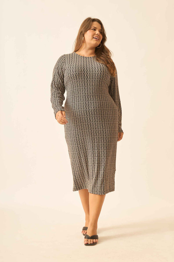 VESTIDO MIDI MALHA CANELADA VALENÇA PRETA