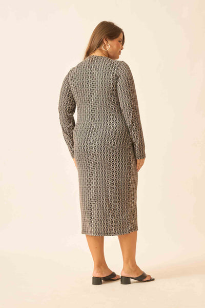 VESTIDO MIDI MALHA CANELADA VALENÇA PRETA