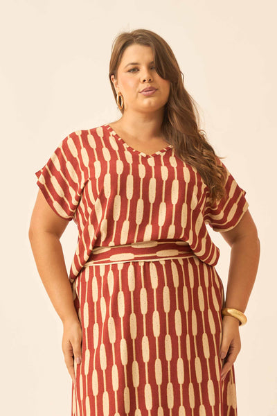 BLUSA COM DECOTE V BAMBOO ARGILA